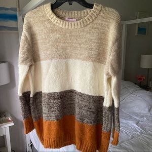 Tan & Rust Color Block Crew Neck Sweater